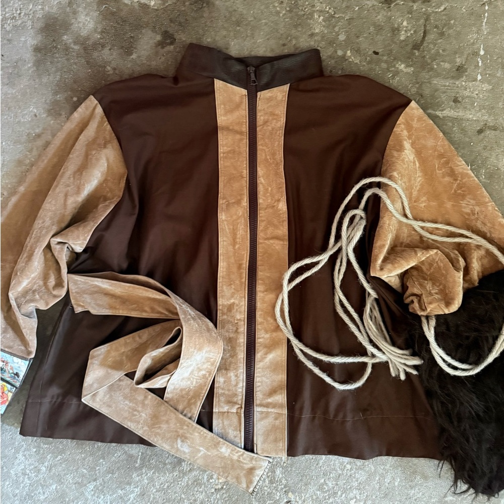 Avante Garde Brown and Tan Zip-Up Jacket Vintage JPG style